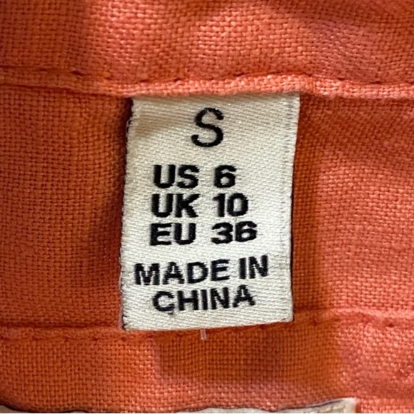 Malvin 100% Linen Coral Button-Down Dress with pockets and shell buttons Small/6 - Picture 7 of 10